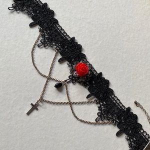 🖤❤️Gothic Rose Chain Choker Necklace with Cross